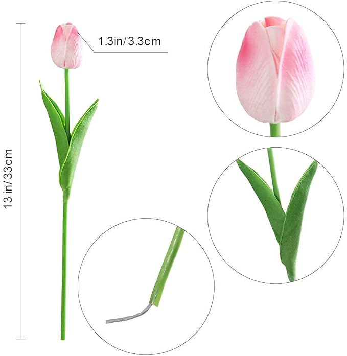 Kisflower 30Pcs Latex Tulips Real Touch Pink Artificial Flowers Fake Tulips Arrangement Bouquet for Home Office Wedding Decor (Pink)
