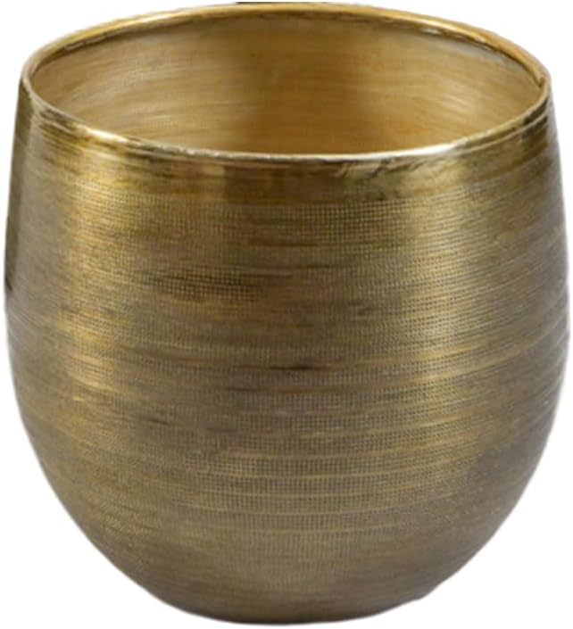 Serene Spaces Living Brass-Toned Aluminum Cachepot Planter, Handcrafted in India, Wedding, Home & Office Decor, Vintage Planter for Indoor Plants, Table Centerpieces, 11" Diameter & 11.5" Tall