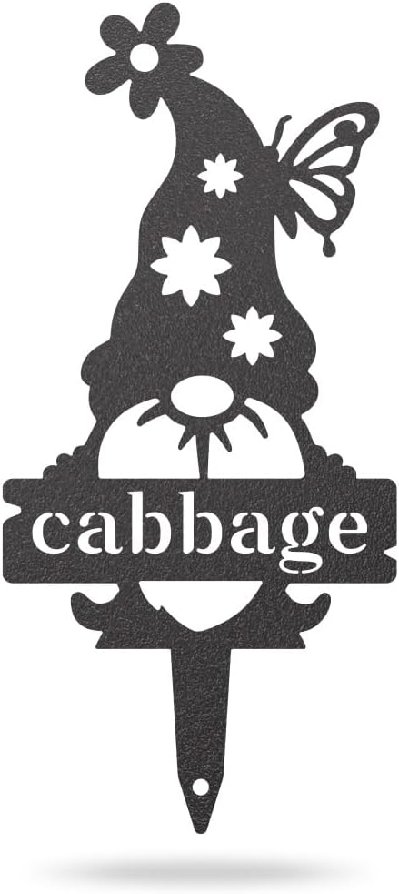 RealSteel Brand, Gnome Plant Markers for Outdoors, Garden Labels Metal Stake, Plant Tags, Garden Sign for Vegetables, Outdoor Decorations, Yard and Gardening Gift - Cabbage