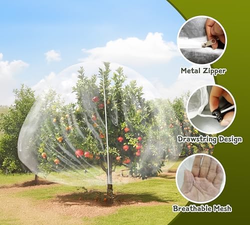 2Pcs 8x8ft Fruit Tree Covers with Zipper and Drawstring, Durable Garden Mesh Net to Protect Fruit Trees, Apple, Cherry, Peach Trees – Reusable, Lightweight