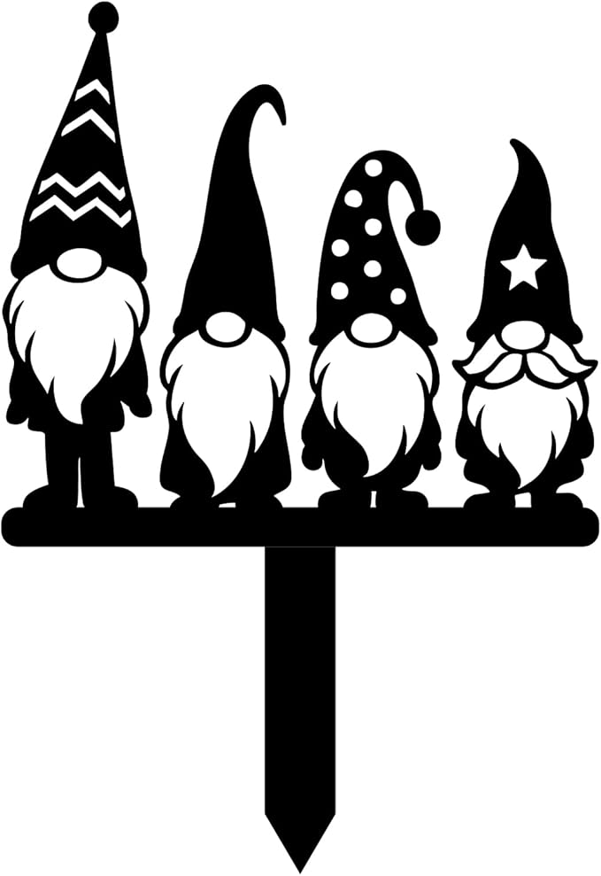 Magilab Personalized Iron Yard Stake - Christmas Cute Gnome Dwarves Decor, 8-Inch Black Metal Garden Sign for Outdoor (Style T)