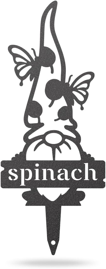 RealSteel Brand, Gnome Plant Markers for Outdoors, Garden Labels Metal Stake, Plant Tags, Garden Sign for Vegetables, Outdoor Decorations, Yard and Gardening Gift - Spinach