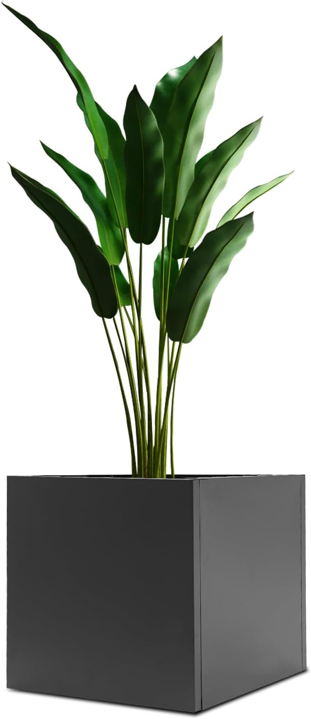 LOYALHEARTDY Steel Planter Box, 24" x 24" x 24" Square Planter Metal Box Tall Planters Heavy Duty Plant Boxes for Indoor Outdoor Tall Plants, Flowers or Shrubs (Black, 24" x 24" x 24")