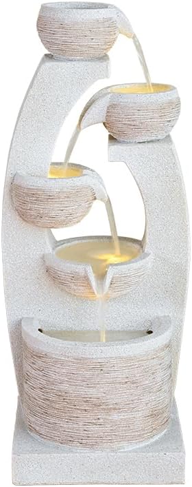Qingyinge 33'' H Modern Outdoor Fountain Resin Outdoor Garden Fountains with Contemporary Design LED Light for Garden, Patio, Deck, Porch, Backyard and Home Art Decor