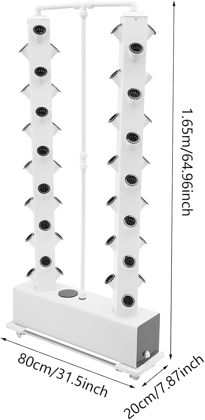 Hydroponics Growing System, 56-Plants Indoor Vertical Planter Germination Kit Smart Garden Planter Tower System with Movable Large Water Tank and Water Pump Suitable for Garden, Balcony & Rooftop