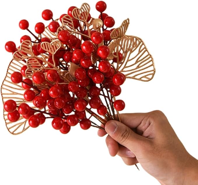 KYMY 2026 Chinese Vietnamese New Year Artificial Fortune Tree Branches, Red Lucky Berry Floral Arrangement, Asian Lunar New Year Tabletop Centerpiece for Spring Festival Desktop Decorations