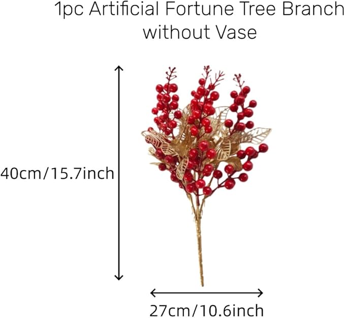 KYMY Chinese & Vietnamese Lunar New Year Artificial Berry Branch – 2026 Red Holly Berries Stems with Gold Leaves, 15.7 Inch Spring Festival Floral Picks for Vase Table Home Decor
