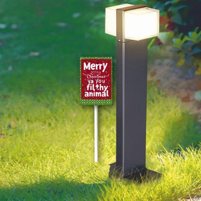Uptell 8x12 Inch Merry Xmas Ya You Filthy Animal Garden Sign Winter House Yard Sign Porch Xmas Holiday Home Decorations Outdoor With Metal Stakes 12.8 Inch