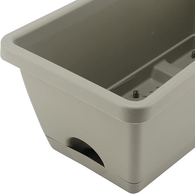 LEXININ 6 Pack 14 Inch Plastic Rectangular Window Planter Box, Window Vegetable Planter Box with Trays, Rectangular Flower Pots for Windowsill, Garden, Balcony, Patio, Grey