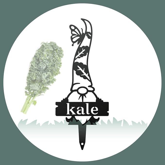 RealSteel Brand, Gnome Plant Markers for Outdoors, Garden Labels Metal Stake, Plant Tags, Garden Sign for Vegetables, Outdoor Decorations, Yard and Gardening Gift - Kale