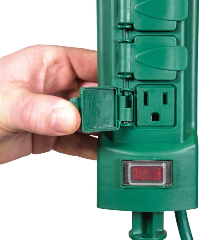 VOLT 120V Outdoor Power Stake with Timer, 6 Grounded Outlets & 6-Foot Extension Cord (Green) for Christmas Lights, Halloween Decorations, Bistro Lights or Garden Décor, ETL Listed