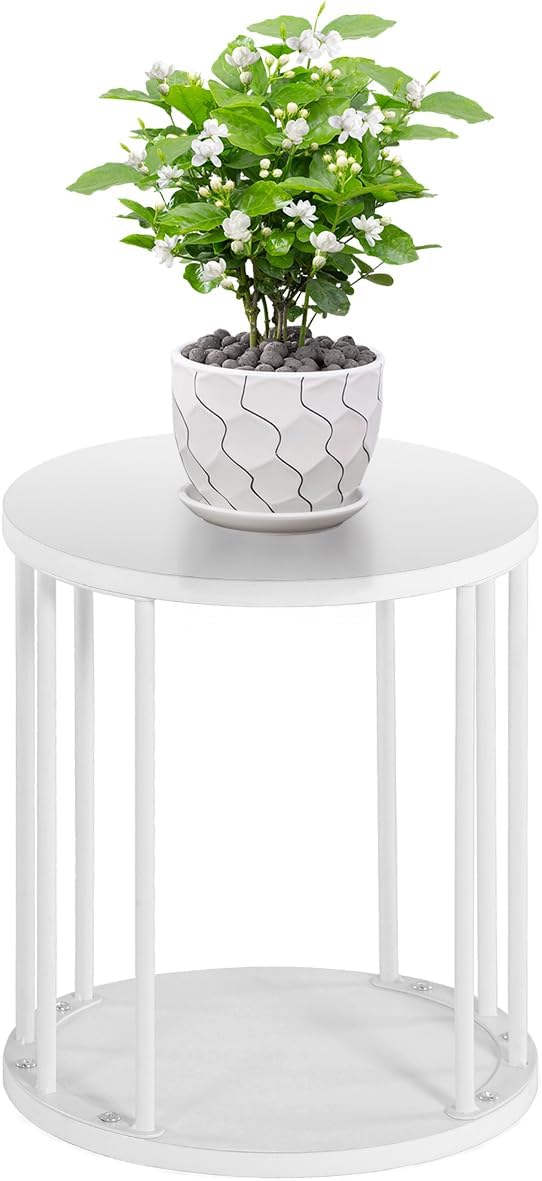 Leinade Plant Stand Indoor,small plant stool,Flower Pot Corner stand holder,Mid Century Heavy Duty Metal Tall Home Decor,Modern Round End Table,Small Rustic Display Stand for Living Room,Bedroom(White,14In)