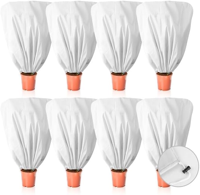 EYNDYN 8 Pcs Plant Covers Frost Protection Bag 39.3" x 39.3" Winter Reusable Plants Jacket with Drawstring Shrub Protection Wraps Bags Frost Blanket for Winter Outdoor Garden Plants