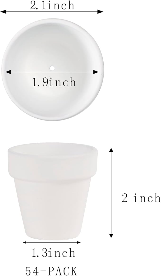 Fcacti 54 Pcs Small Mini White Clay Pots 2.1'' Terracotta Pot Clay Ceramic Pottery Planter Cactus Flower Pots Succulent Nursery Pots- Great for Window Boxes, Cactus, Plants, Crafts, Wedding Favors…