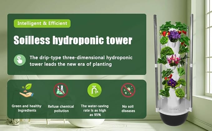GRETEGO G&GO Hydroponics Growing System Kit with LED Grow Lights, Aero Gardening System, Hydroponic Tower, 28 Net Pots, Tomato, Green Salad, Strawberry Tower for Your Indoor Vegetable Garden