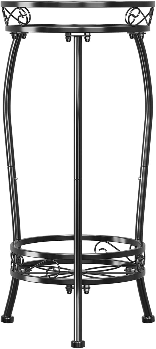 Simple Trending Plant Stand for Indoor Outdoor Use, 2-Tier 26.77” Metal Round Plant Shelf with Waterproof, Rustproof Flower Pot Holder for Garden, Balcony, Patio, Black