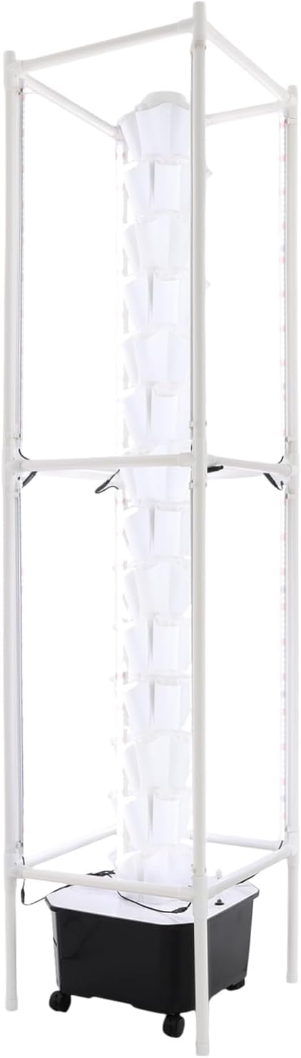 Hydroponics Growing System, 70 Pods Large Vertical Hydroponic Growing Tower with 360° LED Grow Light, 14-Tier Indoor Gardening System for Herb Vegetable Fruit (White+Black)