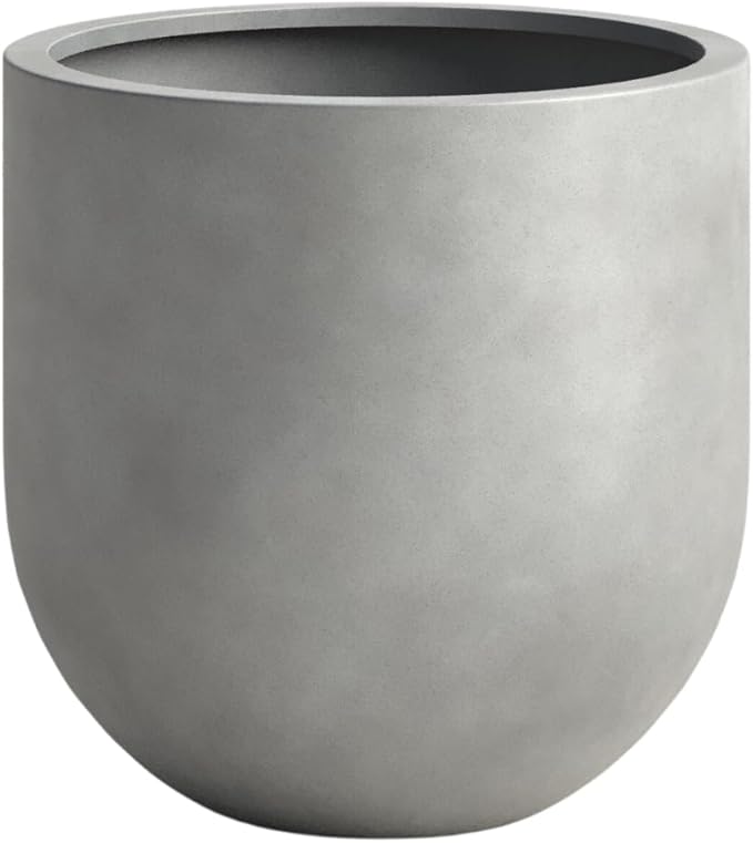 DTY Signature Mount Antero Modern Indoor Outdoor Fiberstone Bullet Shaped Planter, Durable Round Garden Pot, Weather Resistant, Drainage Hole & Rubber Plug - Small, Gray