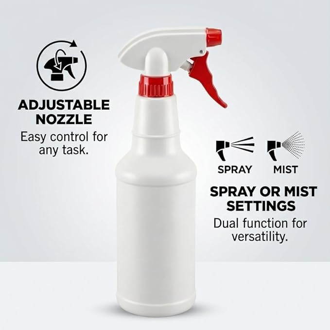 Angel-in-Armor 16oz Spray Bottles - 10-Pack - Heavy-Duty Adjustable Nozzle Mist & Stream Bottles for Cleaning, Gardening, Hair, Water Spray, Household, Fabric, Multipurpose, and Professional Use