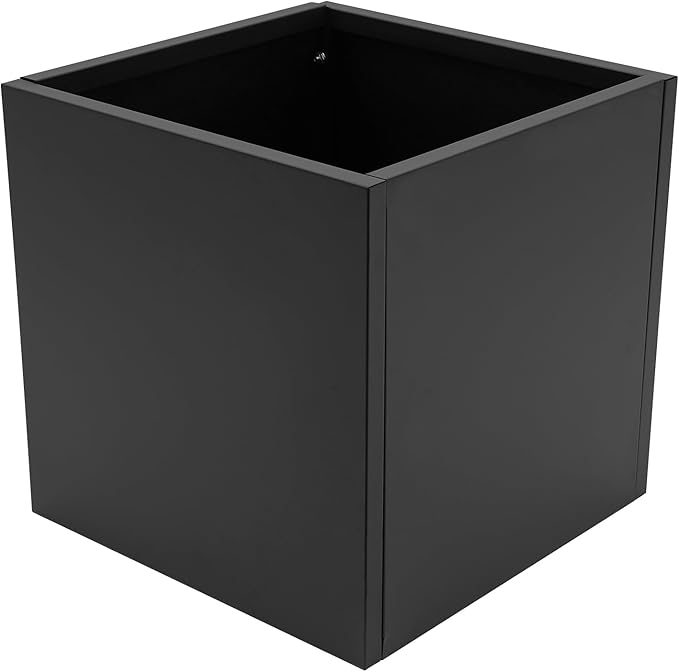 16~32inch Steel Planter Square Outdoor Planters Box Indoor Metal Large Planters Cube, Heavy Duty Flower Pot Modern for Commercial Residential Home Garden Porch Hotel Patio (Black, 24×24×24in)