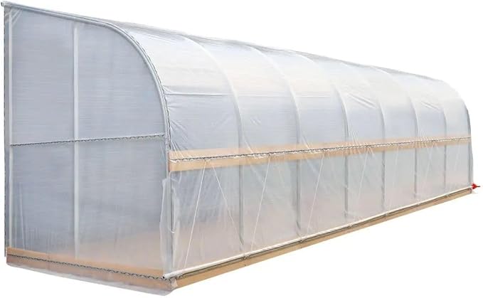 10x30ft Lean-to Grow Frame 6mil EVA Transparent Film Cover Corrosion-Free Steel Body with Manual Roll-Up Side 6ft High Wall Cold-Resistant Growing Unit