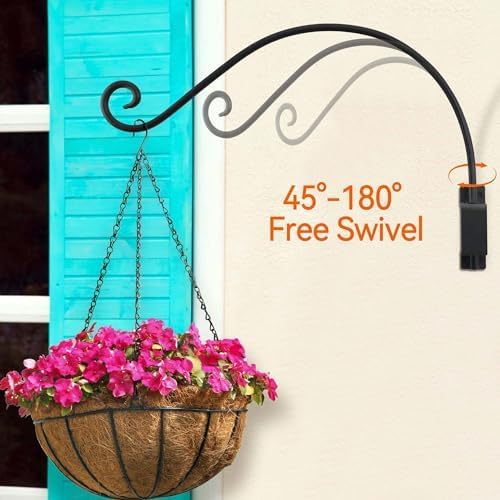 Qiang Ni Plant Hanger Outdoor: 22 Inch Bird Feeder Bracket for Garden Patio Decor - Swivel Adjustable Wall Mount Plant Hook for Hanging Flower Baskets