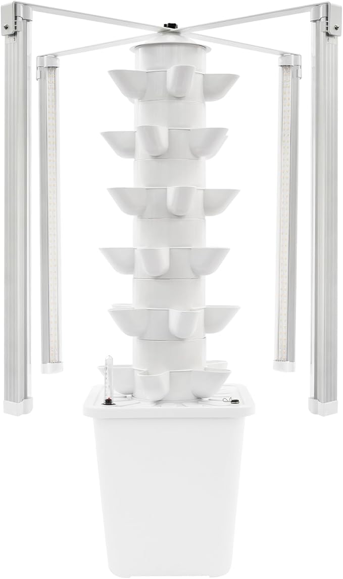 Garden Hydroponic Growing System Vertical Tower 30 Pods, 6 Tier Gardening System with 4 LED Grow Lights, Self-Watering, 2.64Gal Indoor Vertical Garden Planter for Herbs Vegetables (White)