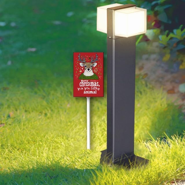 Uptell 8x12 Inch Merry Xmas Ya You Filthy Animal Garden Sign Winter House Yard Sign Porch Xmas Holiday Home Decorations Outdoor With Metal Stakes 12.8 Inch