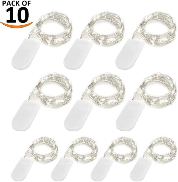 LIIDA [10-Pack] LED String Lights, 6.6FT LED Moon Lights 20 Led Micro Lights On Silver Copper Wire (Batteries Include) for DIY Wedding Centerpiece, Table Decoration, Party (Cool White)