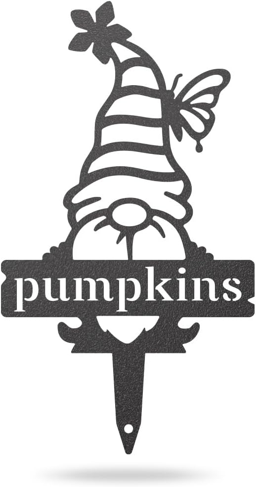 RealSteel Brand, Gnome Plant Markers for Outdoors, Garden Labels Metal Stake, Plant Tags, Garden Sign for Vegetables, Outdoor Decorations, Yard and Gardening Gift - Pumpkins
