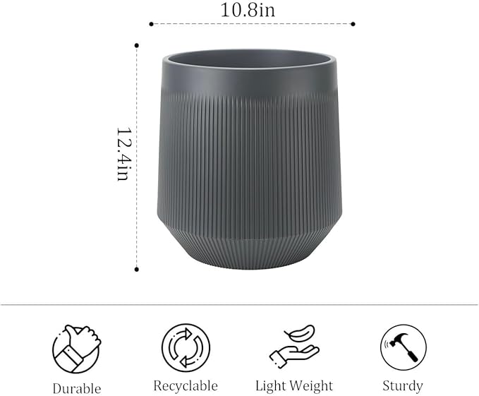 Yaghpy Plant Pots，Set of 2 Plastic Large Pots for Indoor Plants,Flower Pots Outdoor Planters with Drainage Hole and Seamless Saucer,(Gray 12Inches)