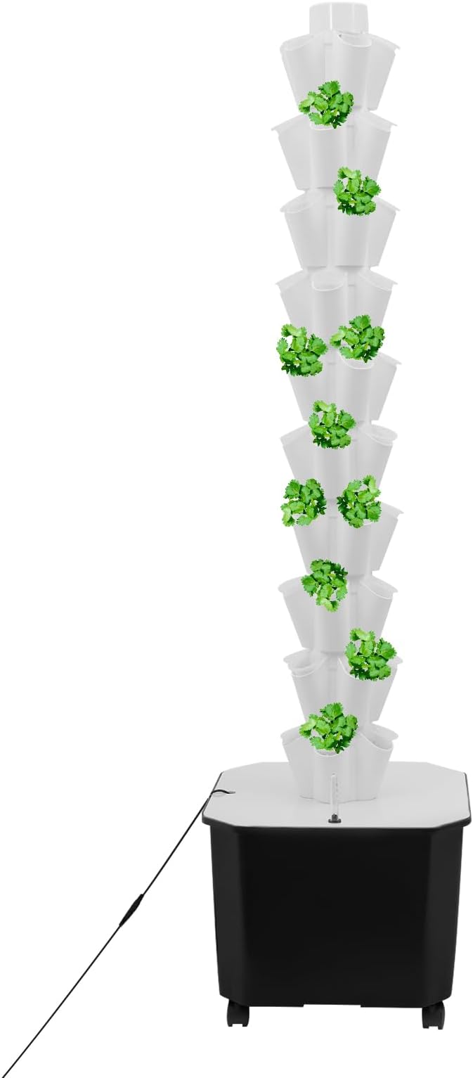 Hydroponic Growing System, 50-Plant Vegetable Planter Tower with Wheels, Outdoor Indoor Garden Vertical Planter Germination Kit with Water Pump, Intelligent Water Circulation & Timer Function