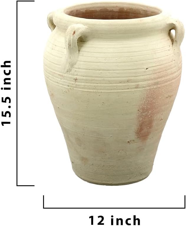 Serene Spaces Living, 16-inch Antique Terracotta Clay Ceramic Pottery Pot, Tall Decorative Vintage Clay Jar Pot for Plants, Home Decor, and Events