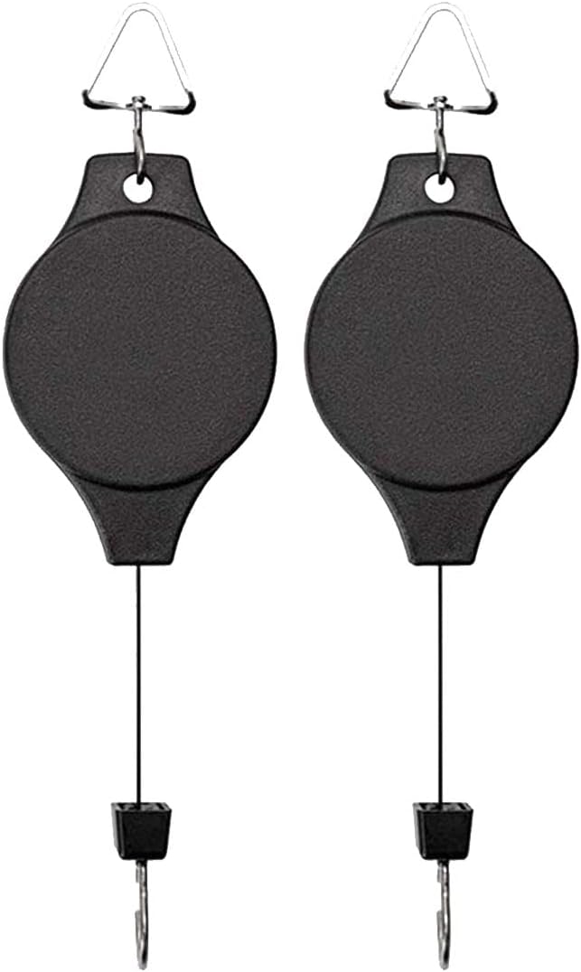 Lythor Pack Plant Hook Pulley, Retractable Plant Hanger Easy Reach Hanging Flower Basket for Garden Baskets Pots and Birds Feeder Hang High up and Pull Down to Water Or Feed (Black 2Pack)
