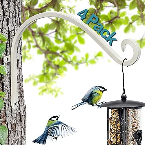 Qiang Ni Bird Feeder Hanger: 12-Inch Wall-Mounted Plant Bracket Outdoor - 4 Pieces White Plant Hooks for Hanging Flower Baskets