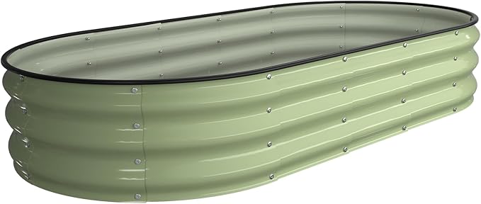 Kesfitt Raised Garden Bed, 6x3x1 FT Galvanized Steel Metal Raised Garden Bed, Oval Open-Bottom Design, 12-Inch Deep for Outdoor Vegetable & Herb Gardening, Fruit Green