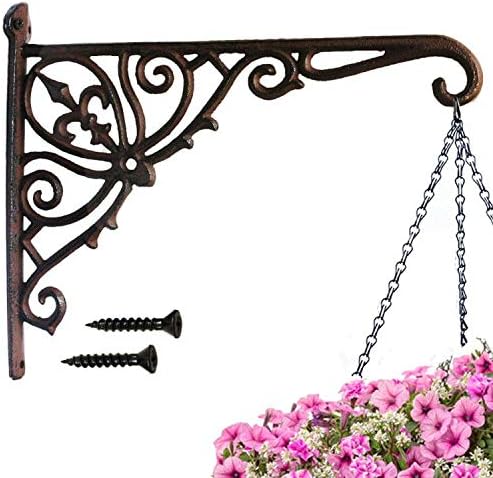 realideas Cast Iron Hanging Plants Bracket, Heavy Duty 12" Indoor Outdoor Durable Wall Planter Hooks for Flower Pots Basket Bird Feeder Wind Chime Lanterms Patio Lawn Garden Hanger Hardware Bracket
