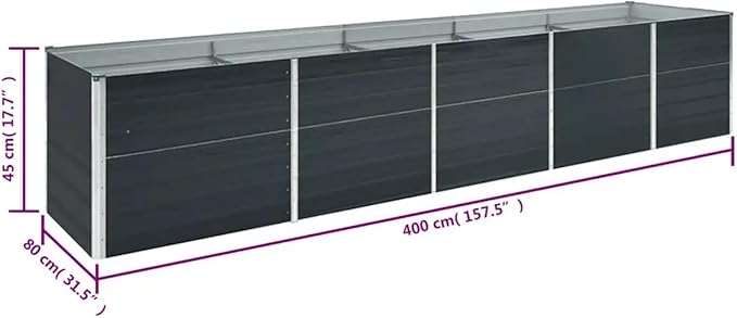 Zateety 13ft x 13ft Large Metal Raised Garden Bed, Anthracite Grey Galvanized Steel Planter Box, 157.5" Outdoor Square Gardening Bed for Vegetables, Flowers & Herb Garden (17.7" Deep)