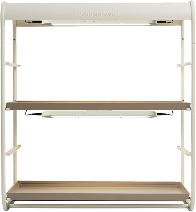 Vego garden 2 Tier Tabletop Metal Corner Plant Stand Indoor with Grow Light, Full Spectrum LED Grow Light, Plant Rack for Seed Starting, Leafy, Herbs, Fruits & Microgreens