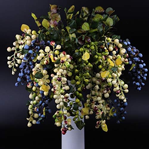 Rinlong 2Pcs Artificial Blueberries Fake Berries Stems Hanging Spray Frosted Blueberry Fall Floral Picks for Wreath Thanksgiving Decoration