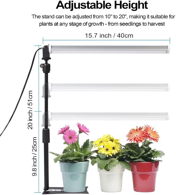 JCBritw Standing LED Grow Light，Adjustable T12 Bar Plant Light, White 6500K Full Spectrum Plant Grow Lamp on Stand for Indoor Plants Seed Starting, Seedlings, Veg, Flower
