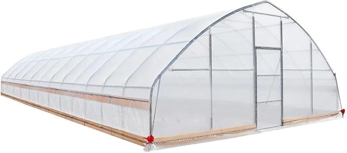 25x50ft Large Tunnel Greenhouse, 6mil Crystal Clear EVA Film, Non-Rusting Steel Frame, Hand-Operated Roll-Up Sides, Apex Roof