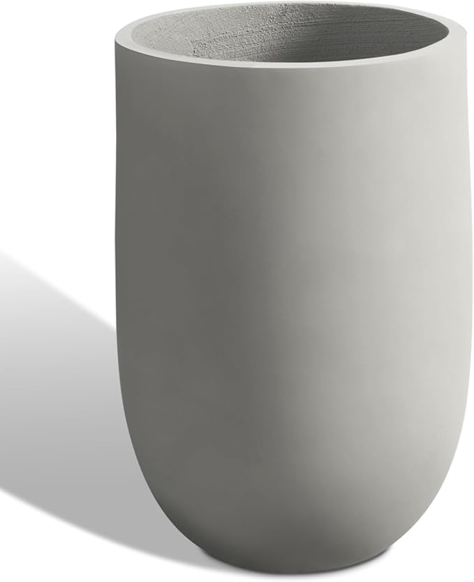 Heyzier Concrete Planter Outdoor Indoor, Large Tall Cement Plant Pots for Trees Flowers (Gray, 22 inch)