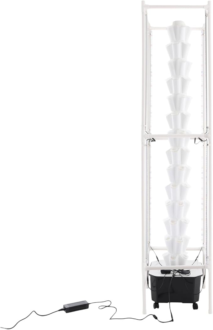 70-Pod Hydroponic Growing System with 8 Full-Spectrum LED Grow Lights, 14-Tier Vertical Indoor Garden Tower Mobile Self-Watering Planter for Herbs, Vegetables (White)