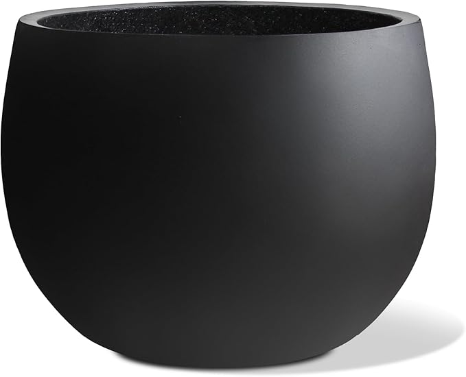 Heyzier Ball Concrete Planter Outdoor Indoor, Large Tall Cement Plant Pots for Trees Flowers (Black, 16 inch)