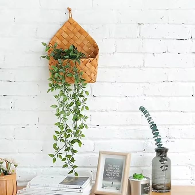 Wall Hanging Natural Wicker Flower Basket, Flower Pot Planter, Rattan Vase, Home Garden Wall Decoration, Storage Container