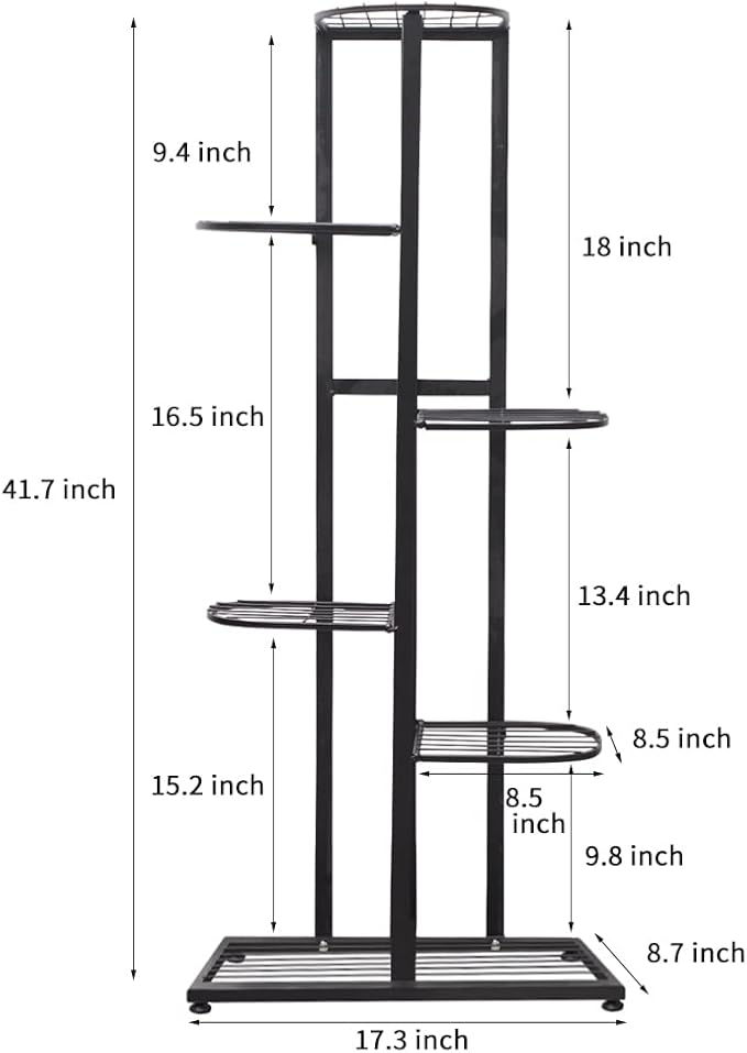 Cre Cra Tall Metal Plant Stand Indoor Outdoor 6 Tier Flower Pot Plant Stand Multi Tier Plant Holder Shelf Display Rack for Garden Patio Balcony