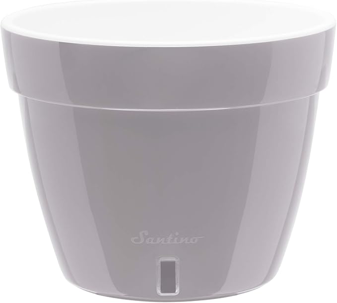 DECOPOTS - 3 Pack - Self Watering Planter - Modern Flower Pot with Water Level Indicator - 6.3" Tall - for All House Plants, Flowers, Herbs (Diameter 7.9", Grey - White)