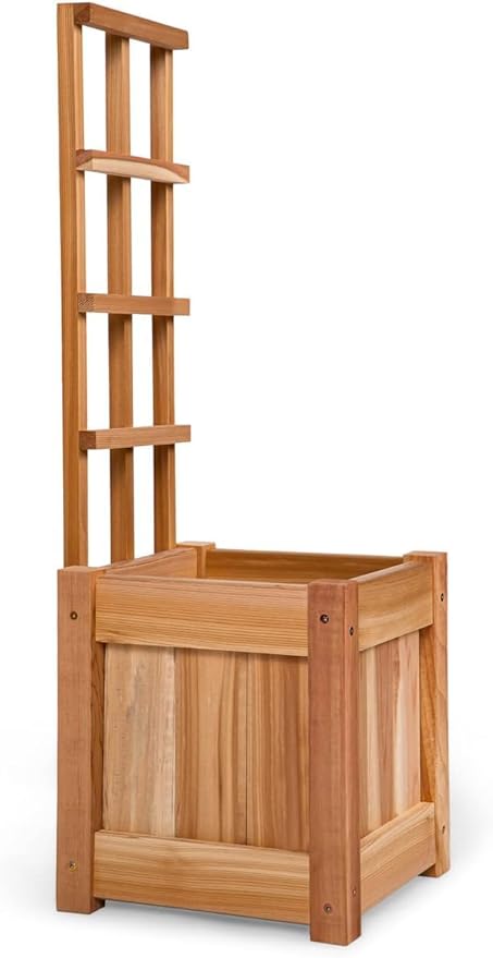 All Things Cedar 2-Piece with Trellis Set Box Planter (12 x 12 x 34-in) for Growing Flowers, Plants, and Herbs; Ideal for Patio, Porch, Garden, Balcony, Deck; Western Red Cedar