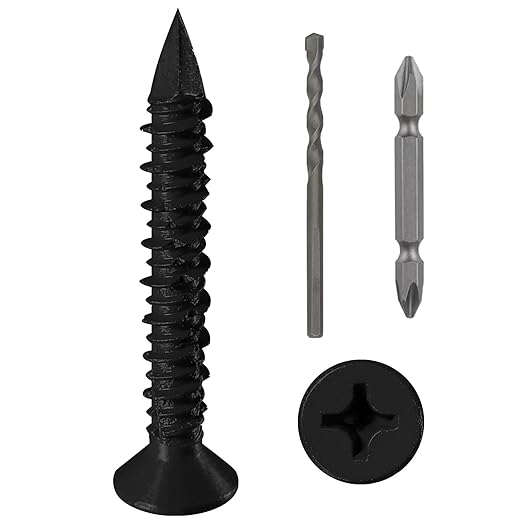 WenSilon(100 PCS) 3/16" x1-3/4 Black Concrete Screw Anchor Black Flat Head for Anchoring to Masonry, Block or Brick Stucco